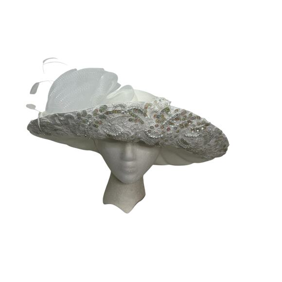 Vintage White Ms. Divine Church Derby Formal Wedding HAt with box - Picture 5 of 8